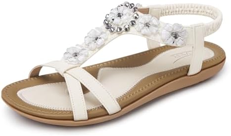 SHIBEVER Sandals Women Flats Sandals Cute Comfortable Ankle Strap