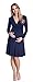 Happy Mama. Women's Maternity Jersey Empire Dress Long Sleeves Baby Shower. 890p (Navy, 14)
