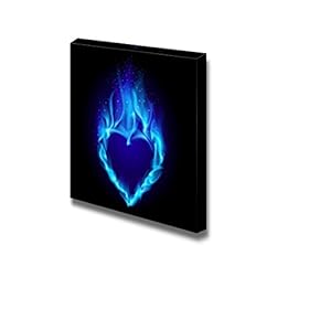 Heart in Blue Fire on Black Background for Home or Office Art - Canvas Art Wall Art - 12" x 12"