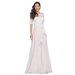 Ever-Pretty Dames Halve Kanten Mouwen Ronde Hals Vloerlengte Chiffon Avondjurken 07624