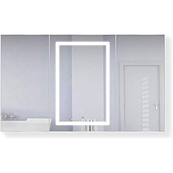 medicine cabinet tri mirror inch led recessed krugg defogger dimmer surface mount 3x outlet usb makeup inside