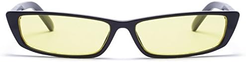 Gobiger Rectangle Small Frame Sunglasses Fashion Designer Square Shades for Women (Black Frame, Yellow)