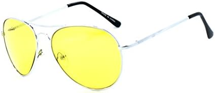 New Colorful Premium Silver Metal Aviator Glasses with Color Lens Sunglasses (Yellow)