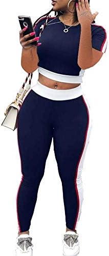 Women's 2 Piece Outfits Rompers Bodycon Crop Tops+Skinny High Waist Long Pants Clubwear