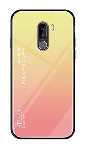 DAMONDY for Xiaomi Pocophone F1 Case, Glitter Gradient Shockproof Tempered Glass Mirror Soft TPU Bumper 2 in 1 Back Protective Case Rubber Hybrid Skin Silicone Cover for Xiaomi Pocophone F1-Yellow