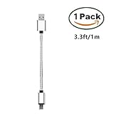 KingCool 3.3ft/1m Nylon Braided USB Type C Cable Charger for Galaxy Note 7, OnePlus 3, LG G5, HTC 10, New MacBook and Other Type C Devices(Silver)