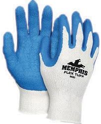 Memphis 9680S Small FlexTuff 10 Gauge Abrasion Resistant Blue Latex And Rubber Dipped Palm And Finger Coated Work Gloves With Cotton And Polyester Liner And Knit Wrist (1/PR)