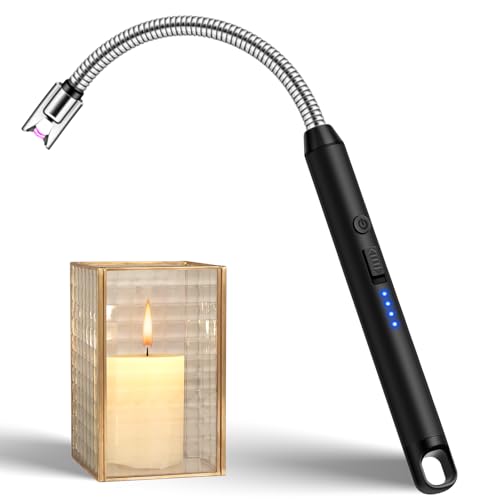 LcFun Candle Lighter with 360° Flexible Neck & Safety Lock, Windproof USB Rechargeable Electric Lighter, Flameless Arc Long Lighters for Grill, BBQ, Camping, Fireplace, Stove