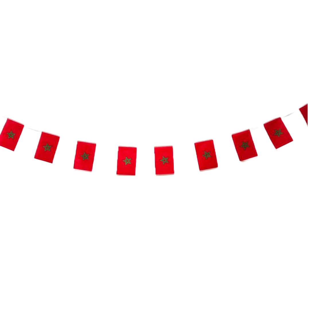 Pandiui23 Morocco Flag 40pcs 11.4M Bunting 14x21cm Red Patriotic Event Flag for Garden Bars Decorations