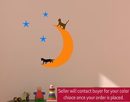 Cat Decal Moon Sticker Baby Nursery Wall Decal Stars Peel and Stick Girl Room (33 X 36 inches)