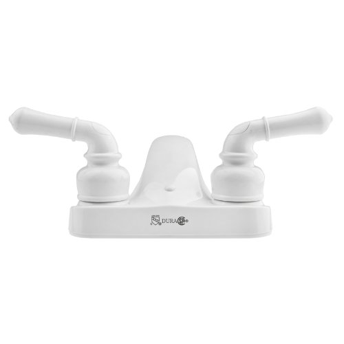 Dura Faucet RV Bathroom Faucet with Arced Spout and Traditional Two Lever Operation for Recreational Vehicles, Travel Trailers, Motorhomes, and 5th Wheels (White)