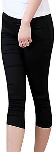 MIAMAMA Women's Maternity High Elastic Waist Stylish Capris Tight Skinny Pants Black Medium