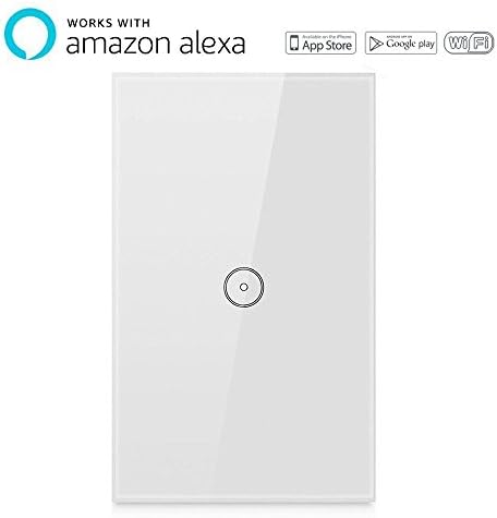 mieete Smart Wi-Fi Light Switch, Touch Sensitive Glass Panel Remote Control, No Hub Required, Works with Alexa, Neutral Wire Required (1 gang)