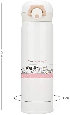 Zhimi 水筒 500ml 真空断熱 ケータイマグ 保温保冷 大容量 軽量 ワンタッチ ステンレスボトル ウォーターボトル 大人 子供 男女兼用 可愛い猫柄 お洒落 持ち運び便利 B03pmwcg 1 090円