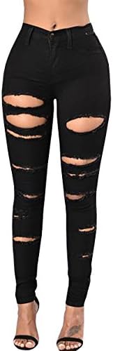 QingOrange Women High Waist Skinny Ripped Jeans Distressed Stretch Pencil Pants Boyfriend Trouser
