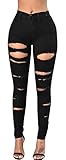 Ermonn Women's High Waist Destroyed Ripped Hole Stretch Denim Skinny Jeans Distressed Trousers