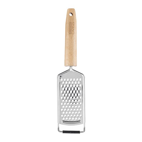 Typhoon Living Stainless Steel Grater With Beechwood Handle, Fine Ultra-sharp Blades Ideal for Cheese, Chocolate and Nuts, Hanging Loop for Easy Storage