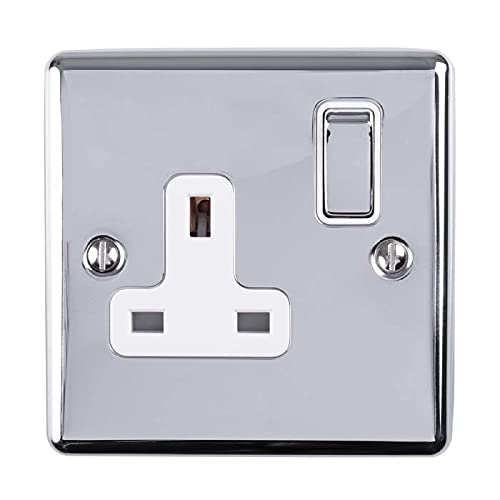 Enhance Decorative 1 Gang Socket Polished Chrome Finish with White Trim
