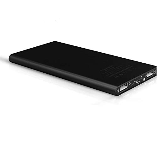 Flat External Battery for Samsung Galaxy S10 Smartphone Tablet Charger Universal Power Bank 6000 mAh 2 USB Port (Black)