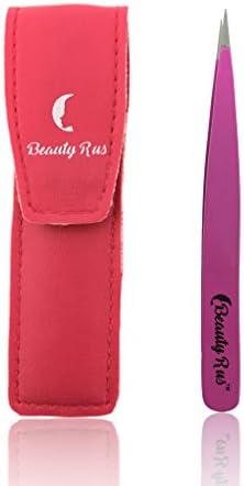 Professional Pointed Tweezers- Precision Pink Pointed Stainless Steel Tweezers, Sharp Point Aligned Best Tweezer for Eyebrows and Ingrown Hair - Women Will Love - Includes Matching Carrying Case