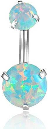Lantine Opal Belly Button Rings Surgical Steel Navel Rings Belly Piercings Jewelry 14G Curved Barbell