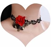 Sither Women Halloween Choker Necklace Red Rose Black Lace Gothic Necklace for Halloween Punk Costume Party Vampire Choker for Gift