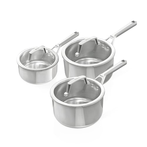 Ninja EverClad 3-teiliges Topf-Set aus Edelstahl mit Deckel, geeignet fuer alle Herdarten, sogar Induktion, ofenfest bis 300 °C, durchgehender Induktionsboden, C93003EUI