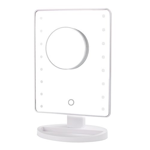 Makeup Mirror - 16 LED Touch Screen Tabletop Vanity Cosmetic Mirrors with Removable 10X Magnifying Mirror Dimming to Adjustable Brightness Power by USB (White)
