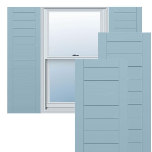 12"W x 47"H True Fit PVC Horizontal Slat Framed Modern Style Fixed Mount Shutte…