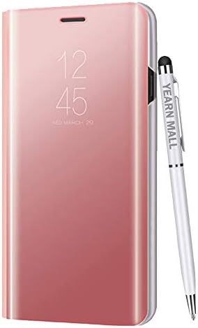 Case for Galaxy M20 [Metal Plating Technology], [Luxury Semi-Transparent Perspective Mirror] Ultra Slim Lightweight Stand Flip Magnetic Protective Cover for Samsung Galaxy M20, Rose Gold