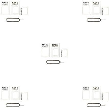 (5 Pack) SIM CARD Adapter Nano to Micro - Nano to Regular - Micro to Regular With eject pin for iphone 4S 5 5C 5S + iPad 2 3 4 Air/Mini Samsung HTC Sony-White