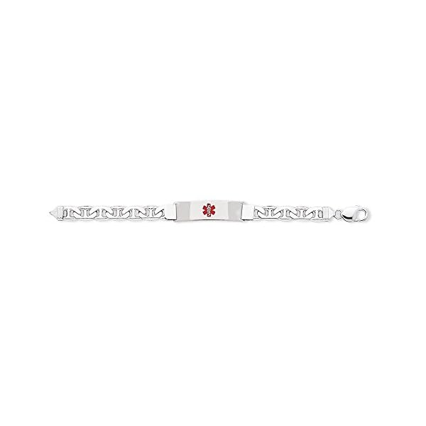.925 Sterling Silver 9.00MM Red Enamel Medical Alert ID Anchor Link Bracelet 7.00 and 8.00 inches