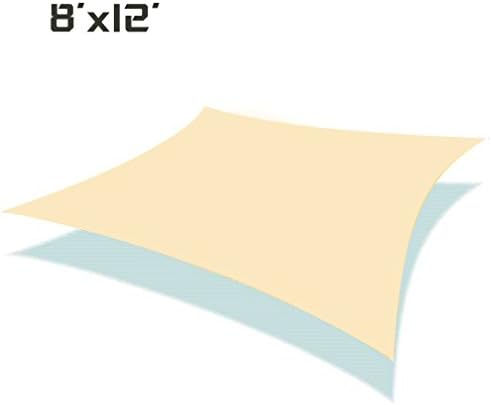 UNICOOL 8' X 12' Rectangle Sun Shade Sail UV Block For Outdoor Garden Patio Sunscreen Awning Canopy Cream