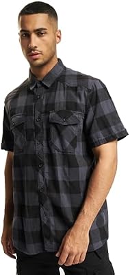 Check Shirt Short Sleeve, Color: black/grey, Size: L