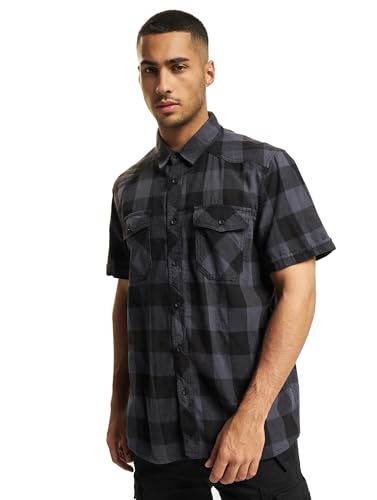 Check Shirt Short Sleeve, Color: black/grey, Size: L