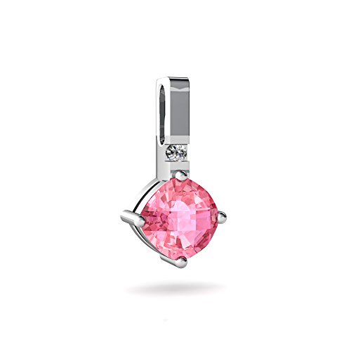 14kt White Gold Lab Pink Sapphire and Diamond 6mm Cushion Simply Elegant Pendant