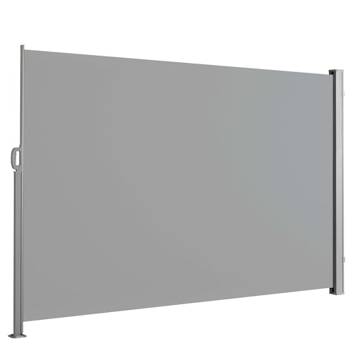 Floordirekt Seitenmarkise aus Aluminium, 160x350cm Hellgrau - ausziehbarer Sicht- & Sonnenschutz für Balkon & Terrasse, Polyester 280 g/m² (PU), UV-Sc