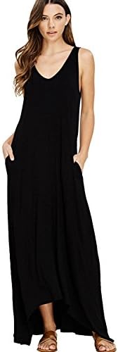 ZOLLOR Clearance Women's Casual V Neck Sleeveless Bodycon Tank Summer Dress,High Low Loose Maxi Dress with Pockets