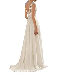 Vestido de boda Abaowedding para mujer con doble cuello en V, sin mangas, vestido de noche