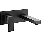sumerain Matte Black Bathroom Faucet, Single Handle Wall Mount Sink Faucet and Rough in Valve Included, Left-Handed Design