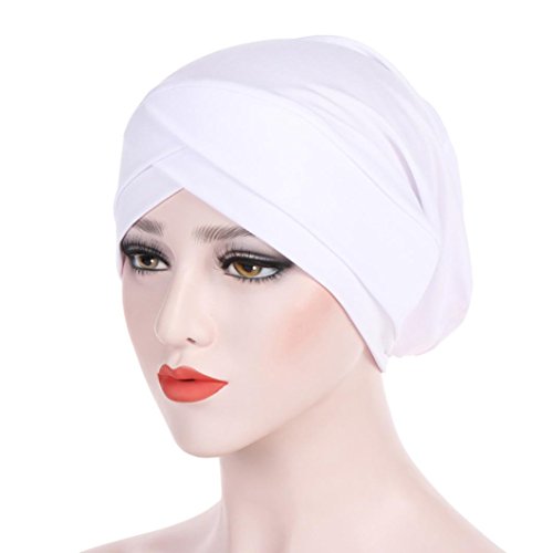 Unpara India Africa Muslim Ruffle Turban Hat Head Wrap Summer Cap for Women (White A)