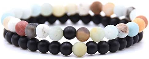 2Pcs/Set Couples Distance Bracelet Classic 6mm Stone White and Black Yin Yang Bracelets for Women