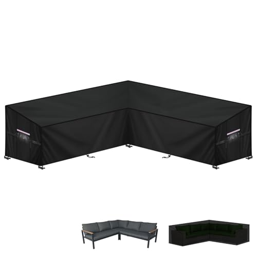 LAMUNI Gartensofa Abdeckung L-Form Abdeckplane Gartenmöbel Wasserdicht Ecksofa Abdeckung für Loungegruppe Abdeckhaube Loungesofa Schutzhülle für Loung