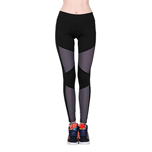 PHOTNO Sport Leggings Women High Waist Slim Yoga Pants Athletic Trousers (L, Gray)