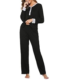 Ekouaer Womens Pajama Set Henley Top and Pants Sleepwear Set Loungewear with Pockets S-XXL