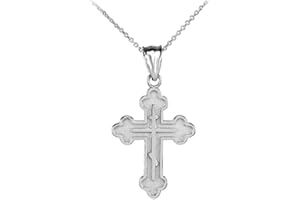 RELIGIOUS JEWELRY BY FDJ Religious Jewelry .925 Sterling Silver Russian Eastern Orthodox Cross Crucifix Bottonee Cross Matte Finish Pendant Necklace - Choice of Pendant Only or Necklace Length