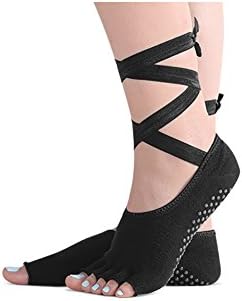 LITAO Yoga Socks Women Compression Toeless Non Slip Pilates Barre Ballet (black)