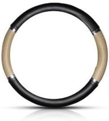 Car Steering Wheel Cover Black/Beige with Chrome Stripe
