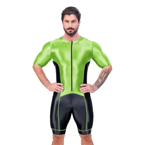AMORESY Gladius Sports Bodysuit with Front Zipper, Mid-Length Sleeve & Leg One-Piece Stretch Activewear (Acid Lime, M) at Amazon