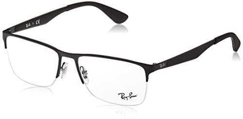 Ray-Ban RX6335 Rectangular Metal Eyeglass Frames, Matte Black/Demo Lens, 56 mm